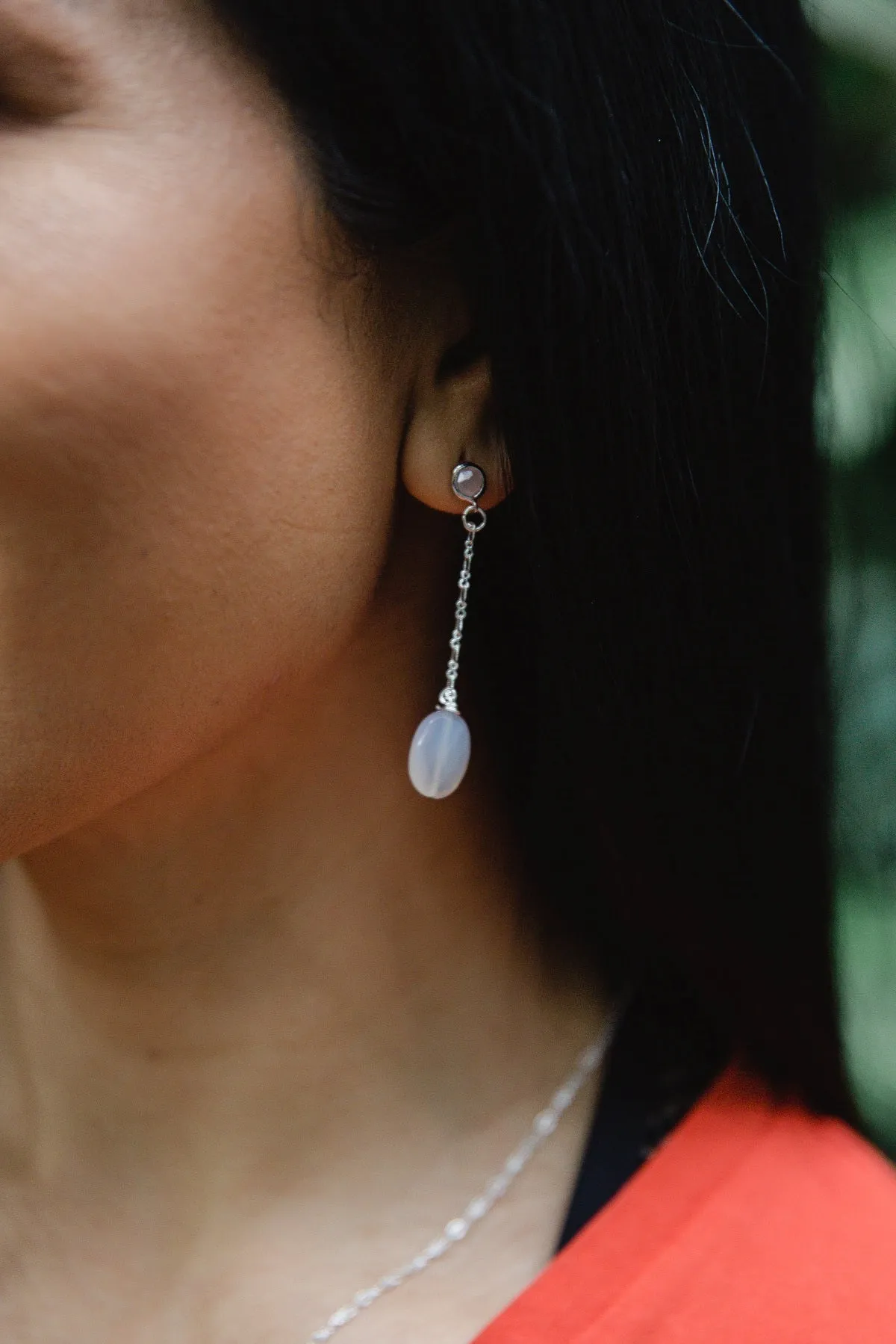 White Opal Line Drop Earring