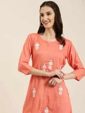 Women Coral Floral A-Line Kurta