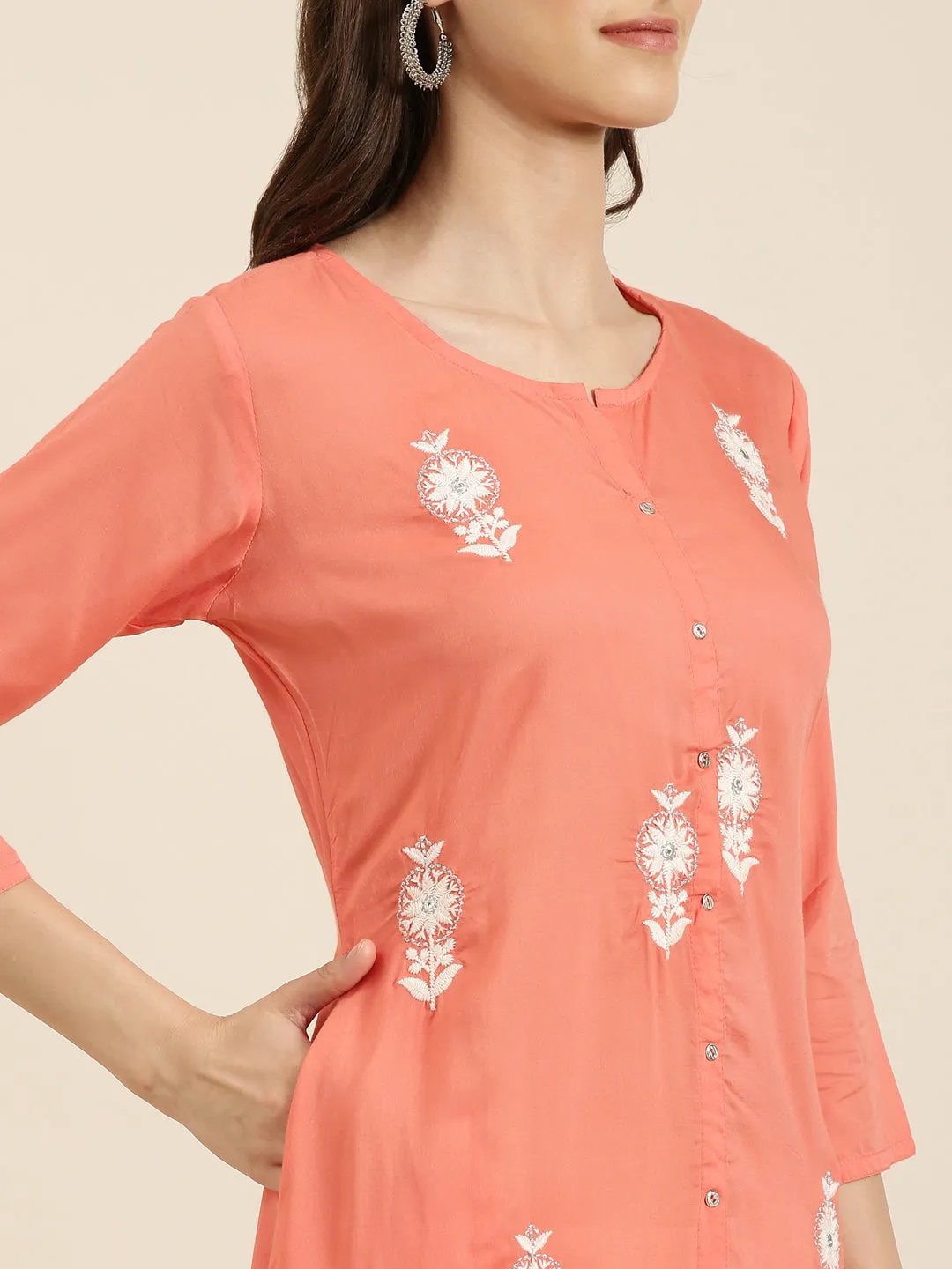 Women Coral Floral A-Line Kurta