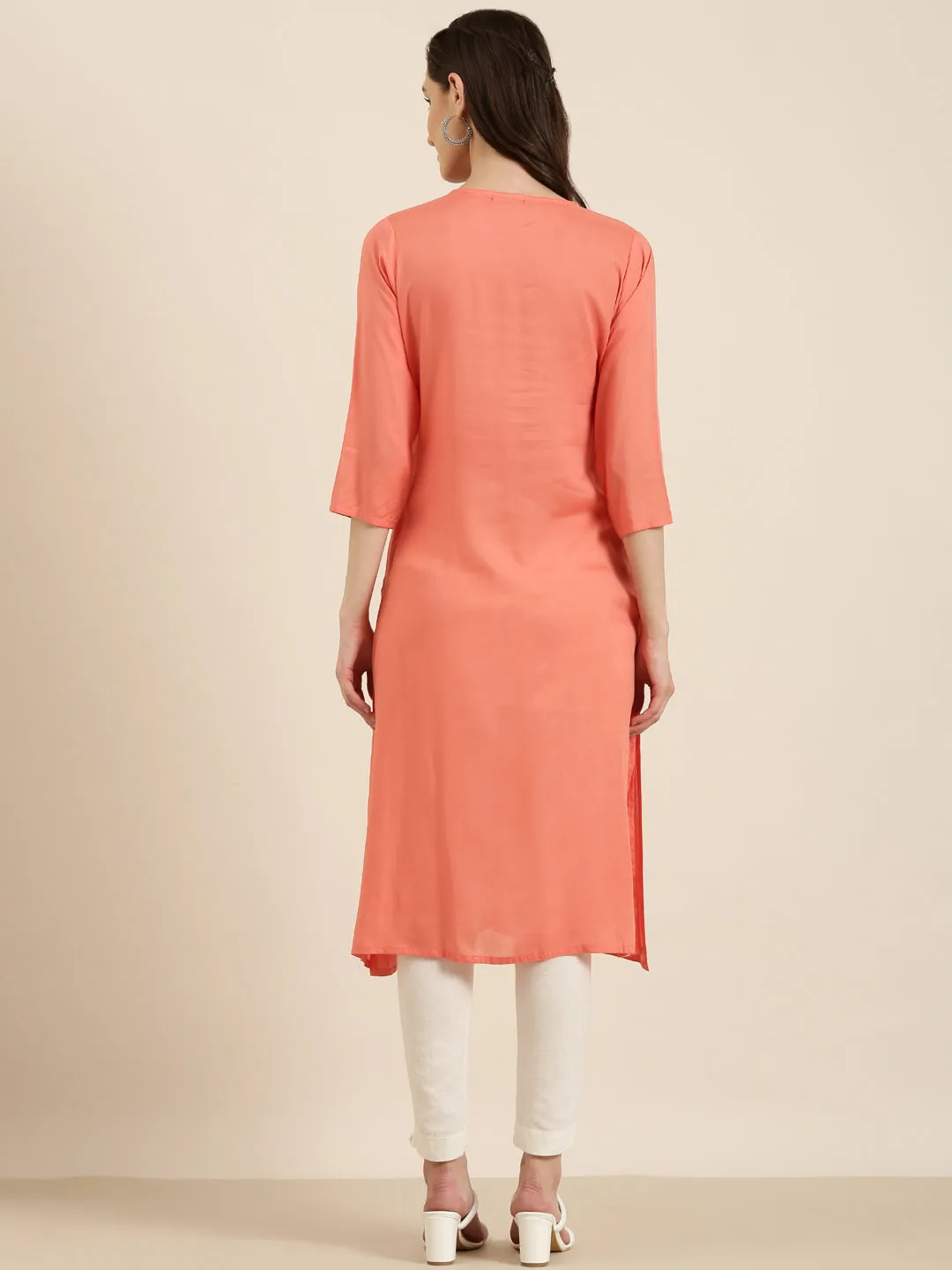 Women Coral Floral A-Line Kurta