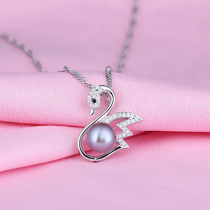 Women's Pendant S925 Sterling Silver Little Swan Natural Pearl Pendant for girls