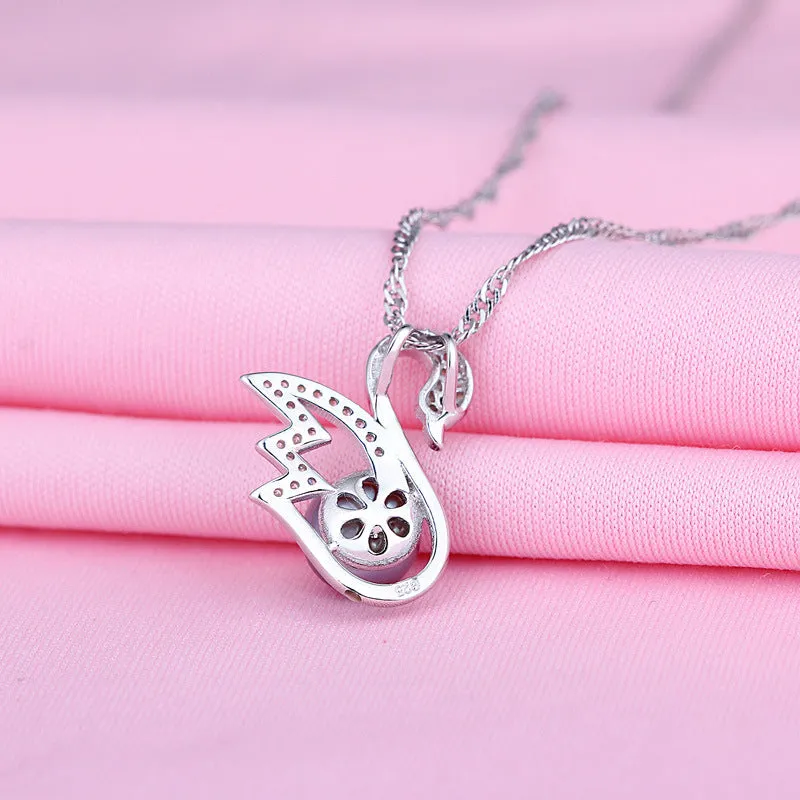 Women's Pendant S925 Sterling Silver Little Swan Natural Pearl Pendant for girls