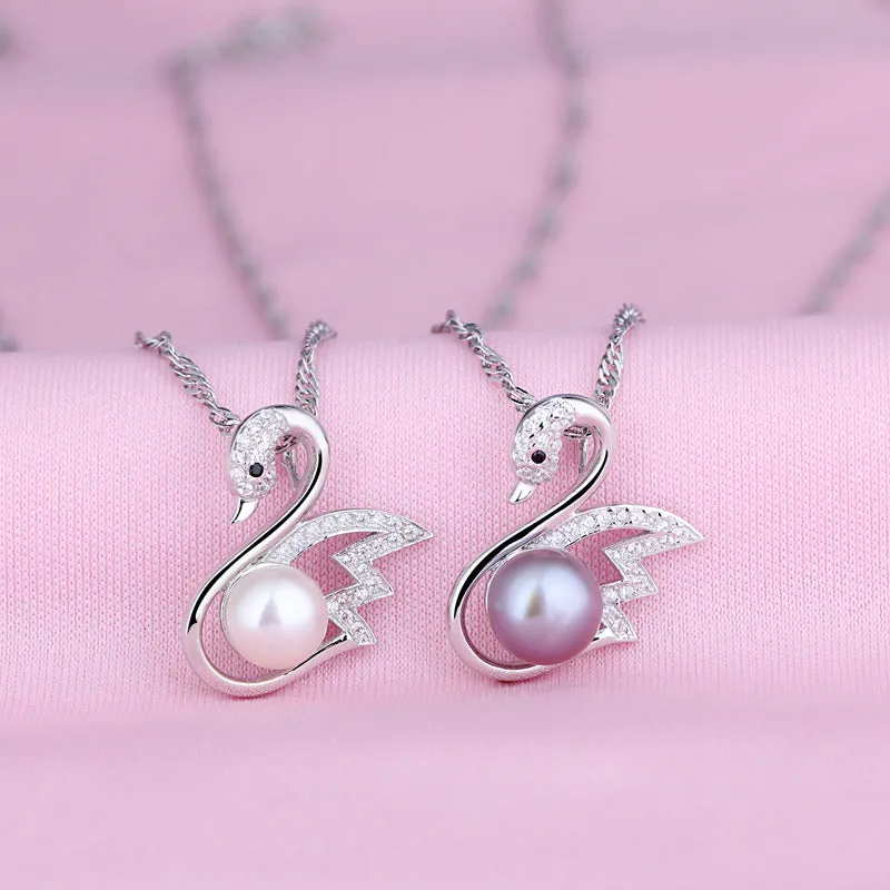 Women's Pendant S925 Sterling Silver Little Swan Natural Pearl Pendant for girls