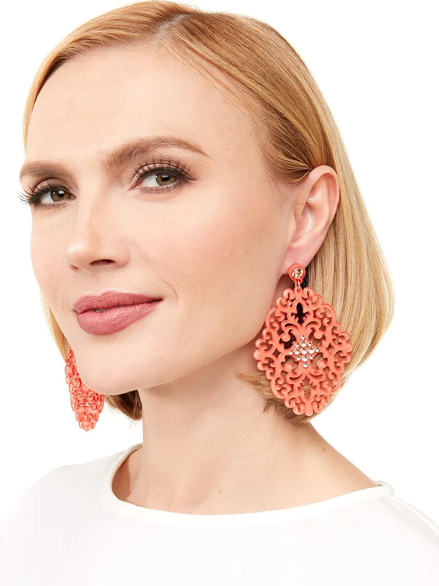 Zenzii Large Brocade Resin Earrings With Crystal Embellishment