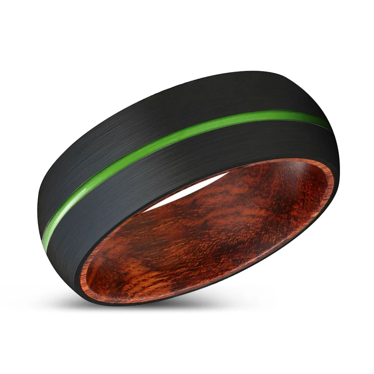 ZIGGY | Snake Wood, Black Tungsten Ring, Green Groove, Domed